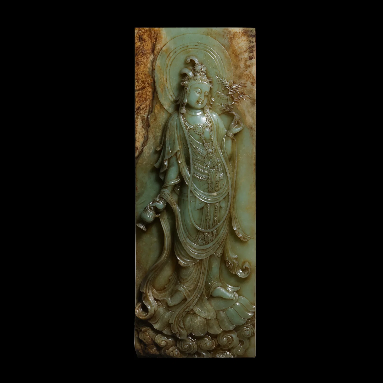 Chinese Song Dynasty Hetian Jade Carved Guanyin Buddha Tablet