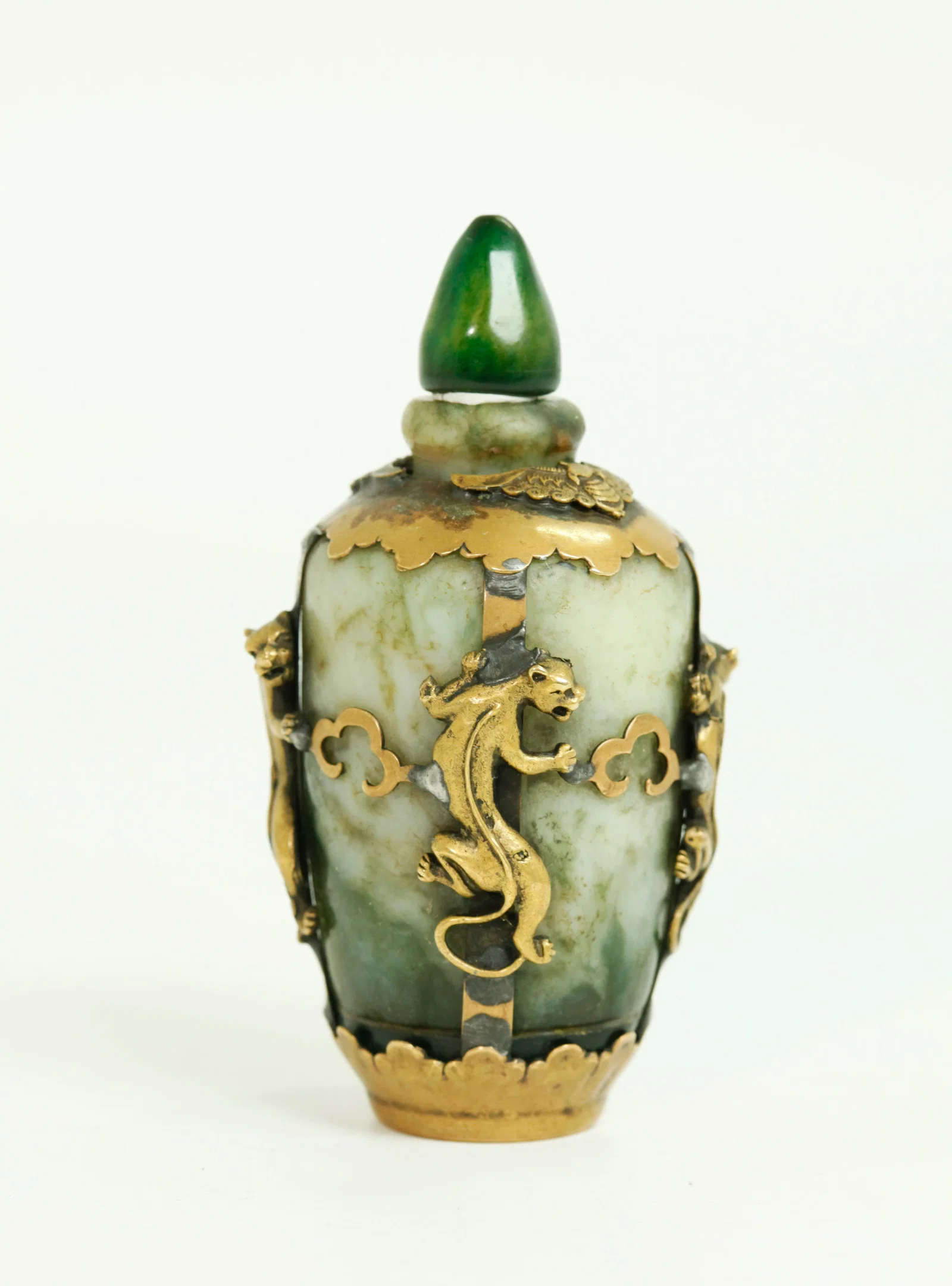Chinese Tibetan Hard Stone & Bronze Snuff Bottle