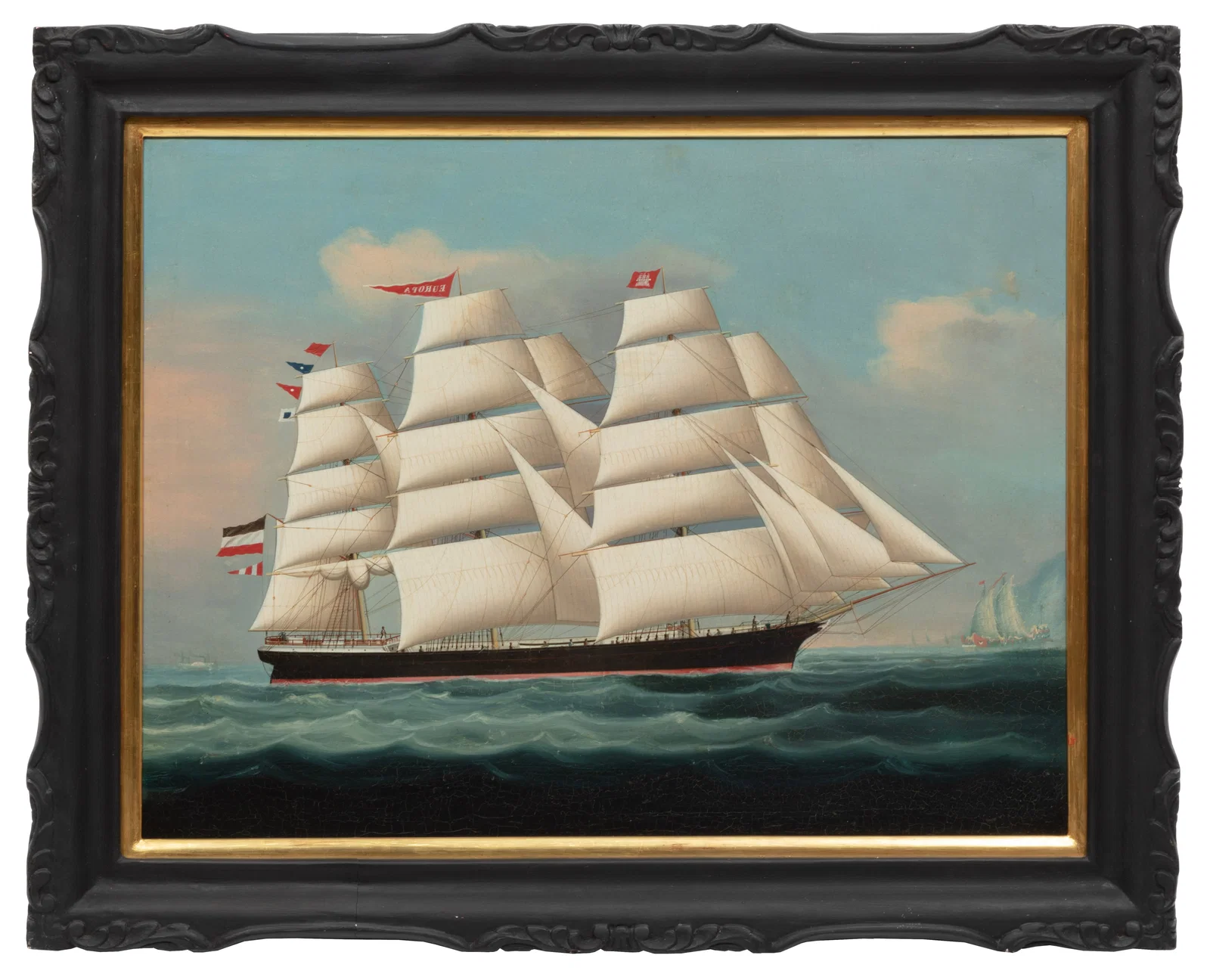 Chinese Trade School 19th c., "The Barque Europa", oil on canvas