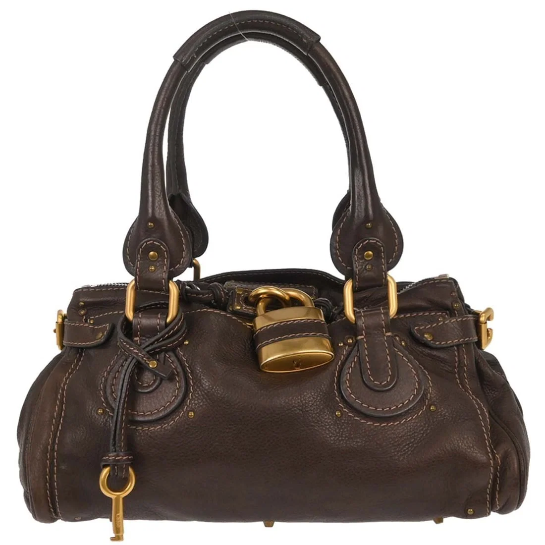 Chloe Paddington Medium Brown Leather Top Handle Bag Gold Silver Hardware