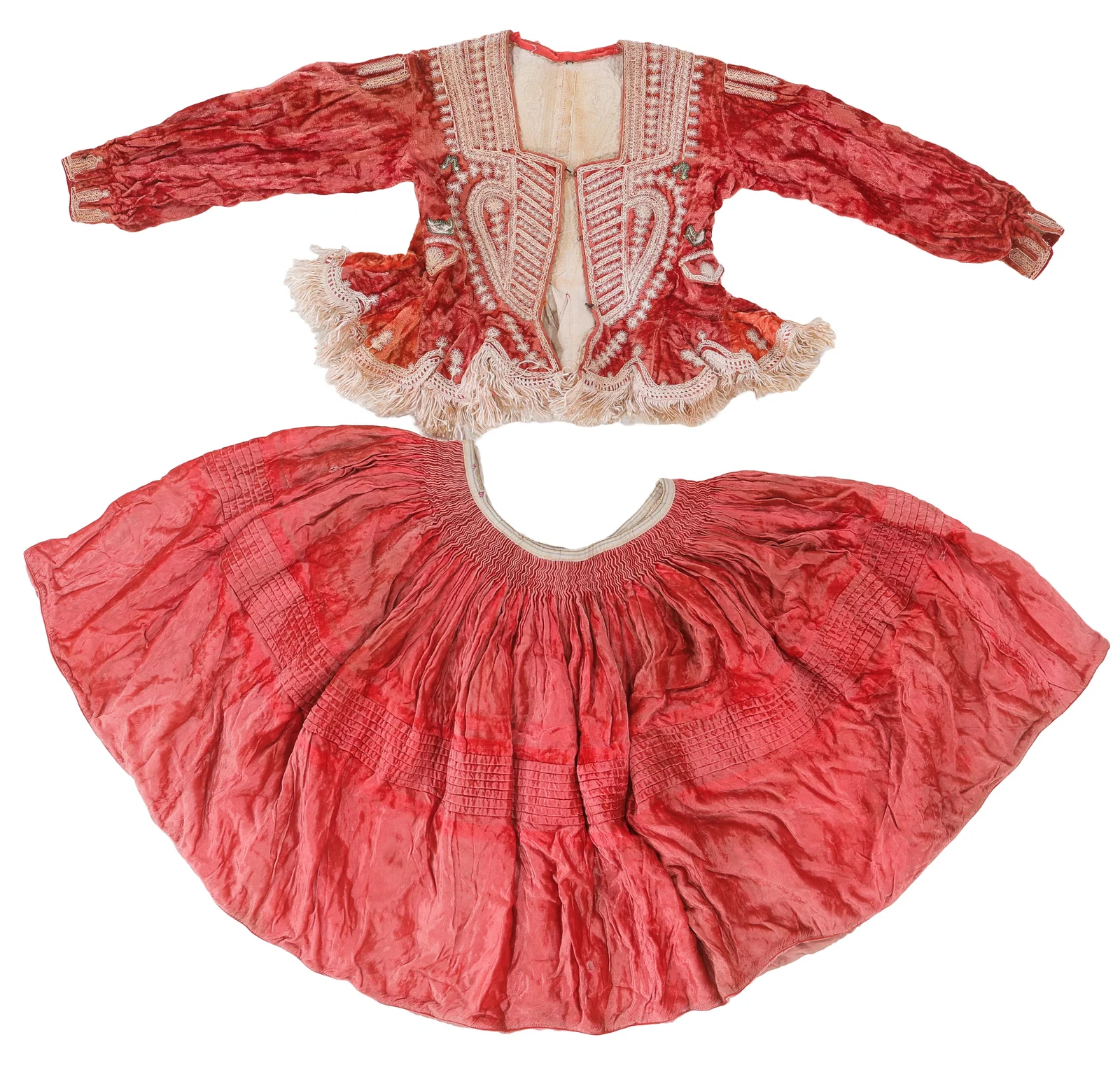 Chola Bolivian Velvet Bolero Dance Jacket and Skirt, Early/Mid 20th C.