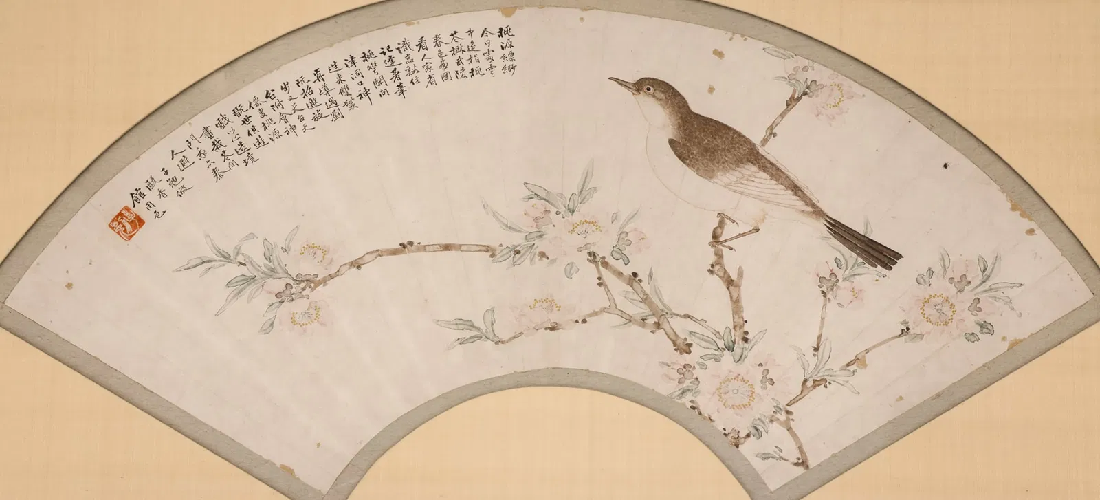 Chongguang Zhang Bird on Flowering Branch Fan Painting