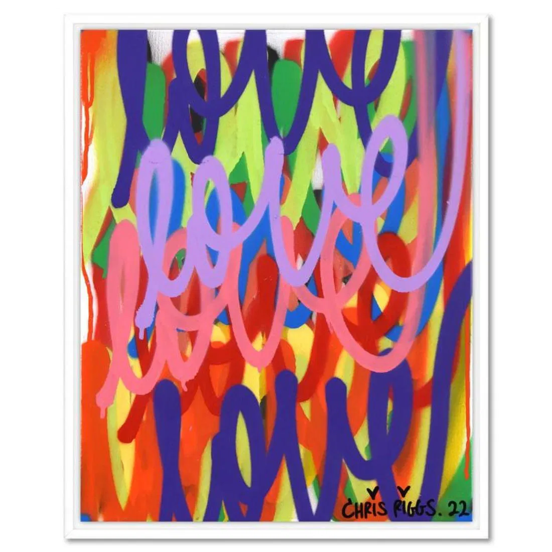 Chris Riggs, "Love" Framed Original Spray Paint Painting on Canvas, Hand Signed with Letter of