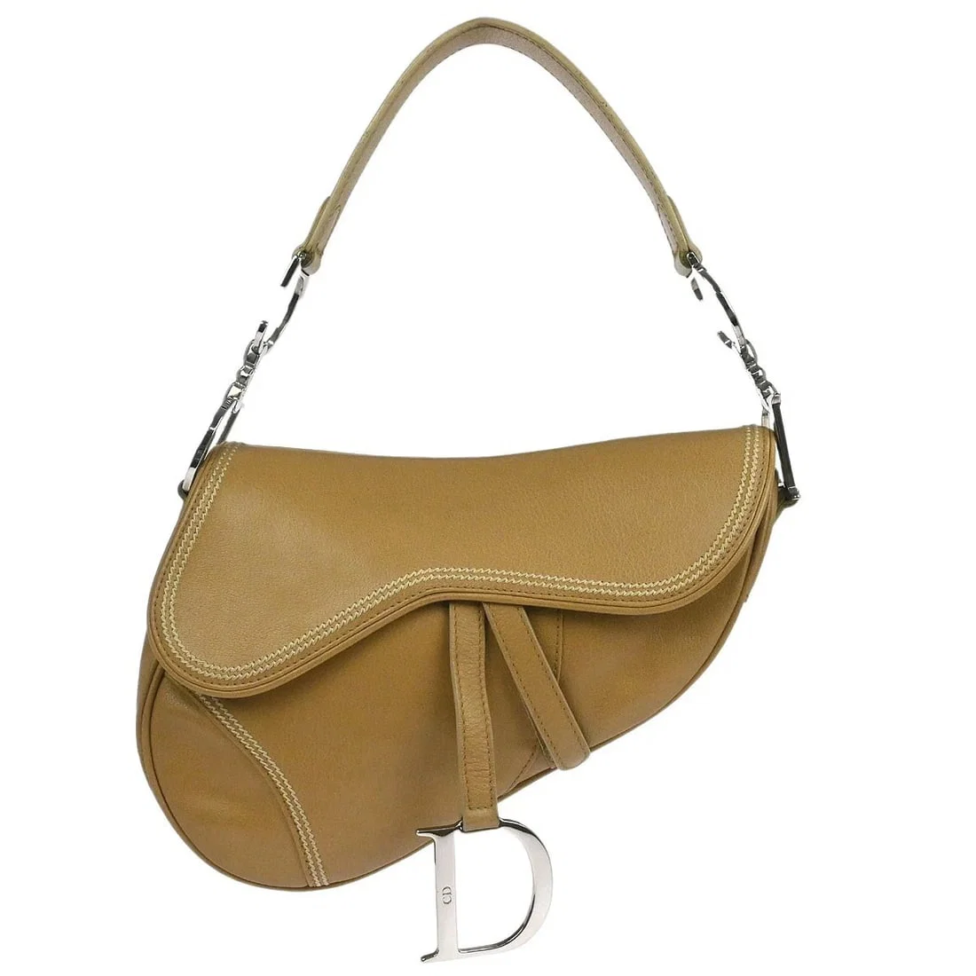 CHRISTIAN DIOR BEIGE LEATHER SADDLE HANDBAG