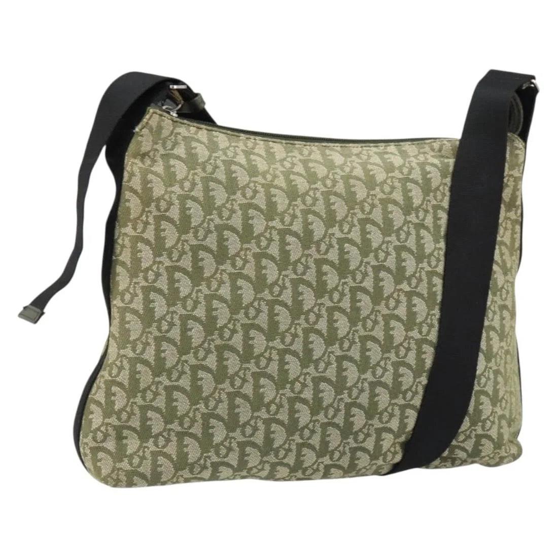 Christian Dior Green Silver Trotter Canvas Shoulder Bag Auth