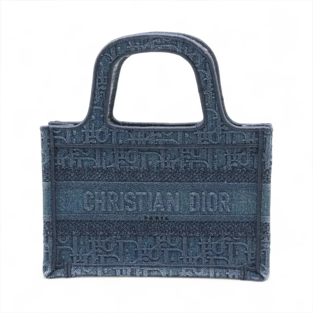 CHRISTIAN DIOR OBLIQUE MINI BOOK TOTE DENIM HAND BAG BLUE