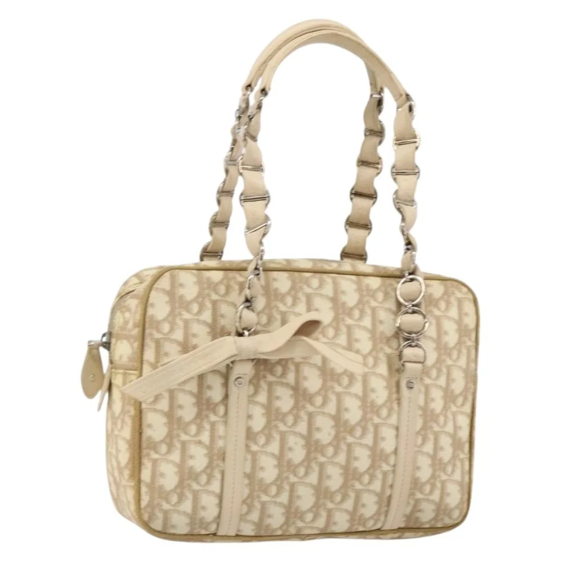 Christian Dior Trotter Canvas Beige PVC Hand Bag with Chain