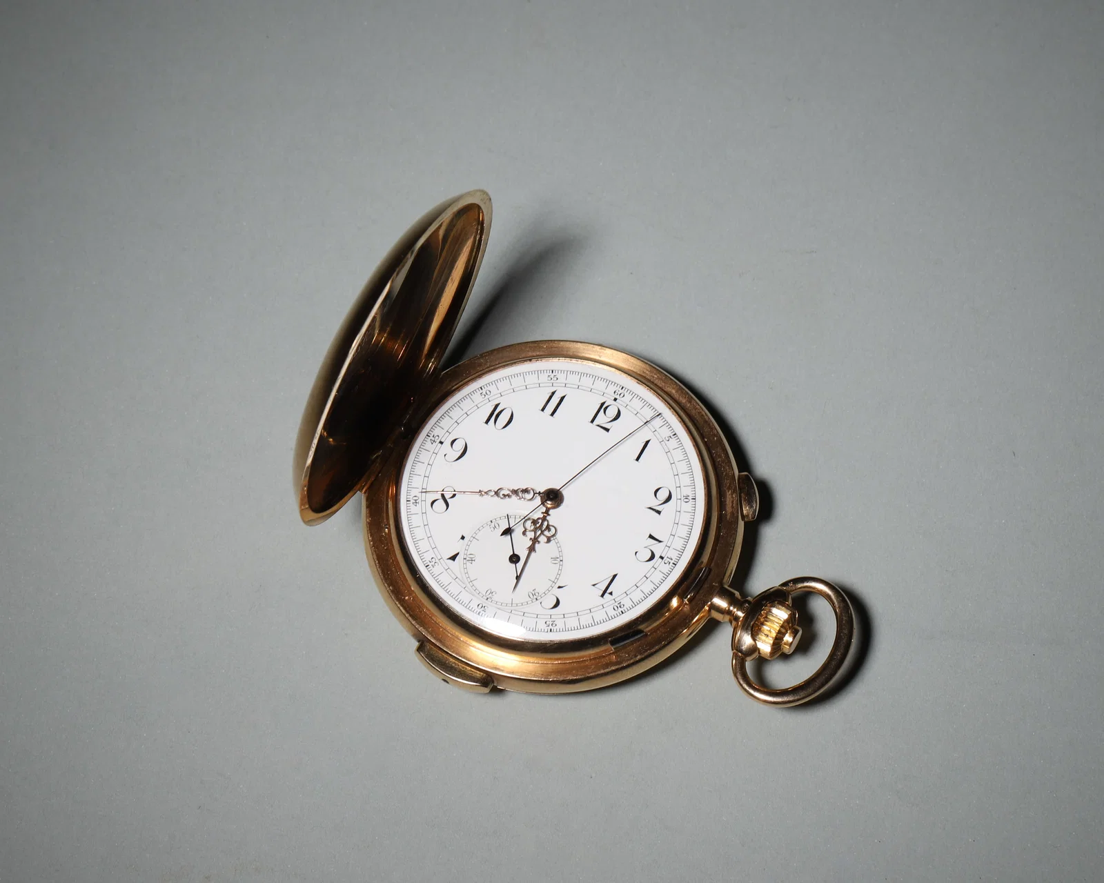 CIRCA 1896 GENEVA VOLTA ANTIQUE POCKET WATCH, 18K GOLD, MINUTE REPEATER WITH CHRONOGRAPH FUNCTION