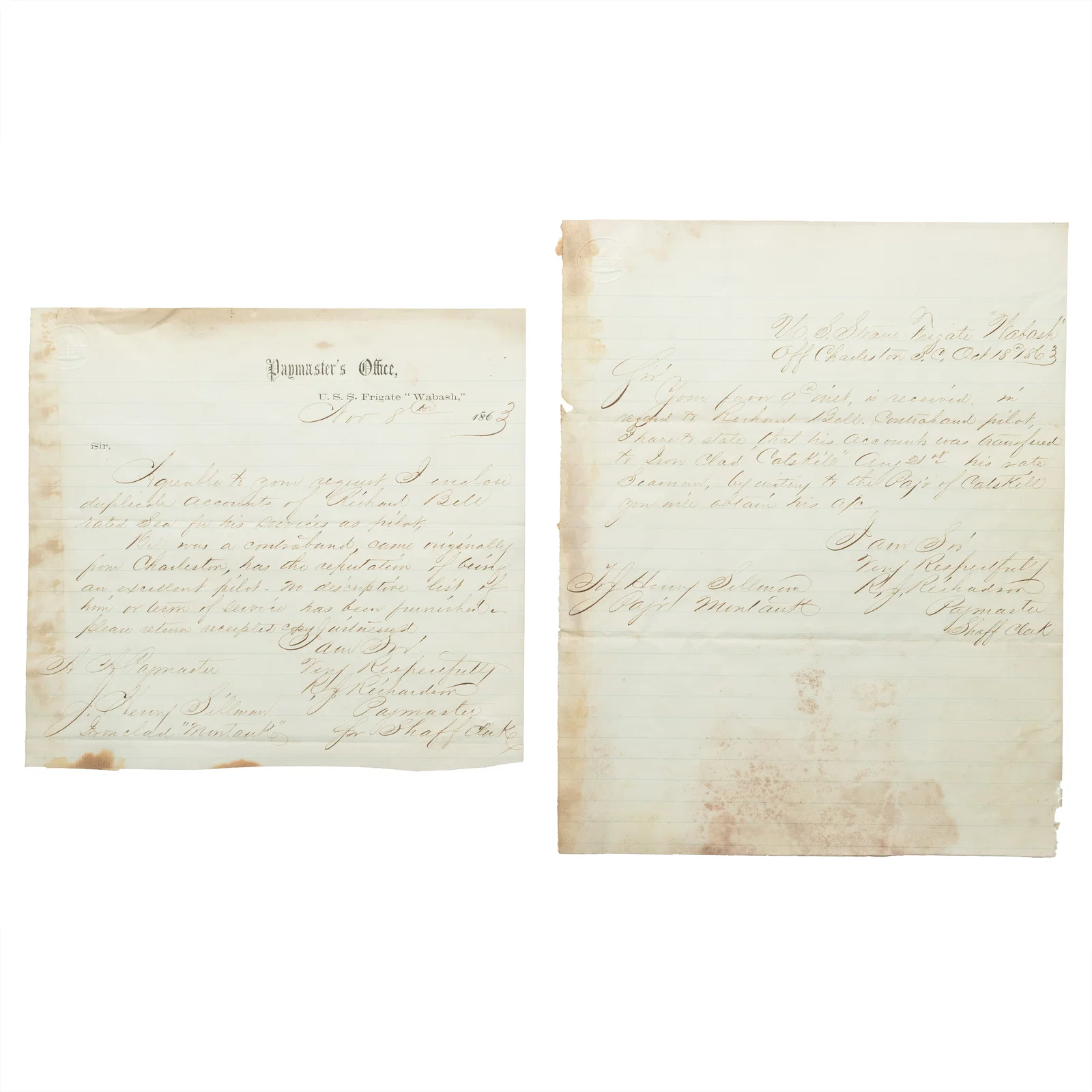[CIVIL WAR] 1863 Letters re: "Contraband Pilot"