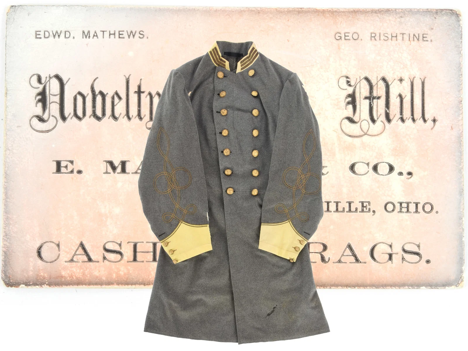 Civil War Confederate Cavalry Captain's Frock Coat - Rescued from a Zanesville, Ohio Rag Mill