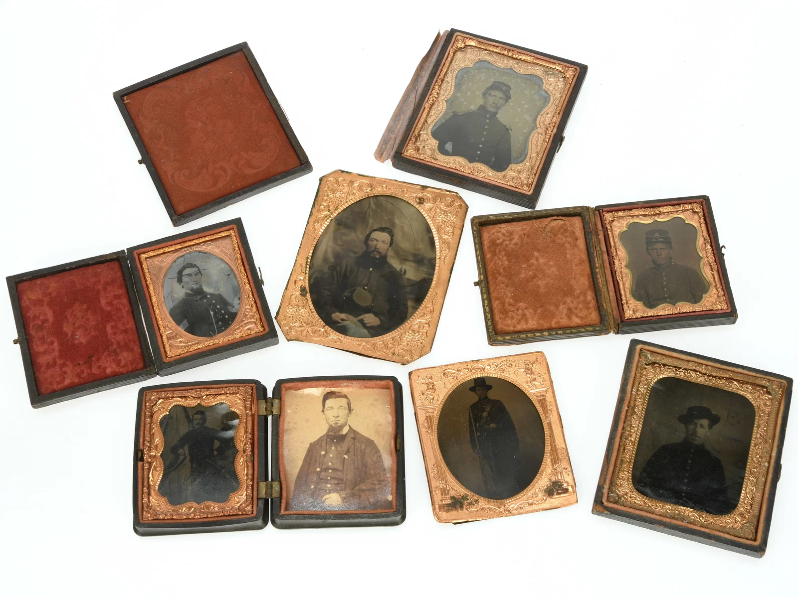 Civil War Federal Soldier Image Lot: Two Ambrotypes and Five Tintypes
