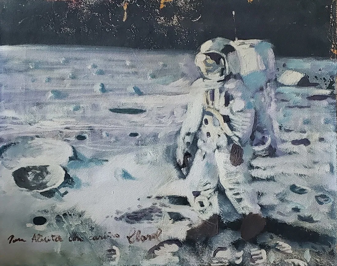 Clarel Neme (1926 - 2004). Year of creation: 1969 Moon Landing oil painting on canvas