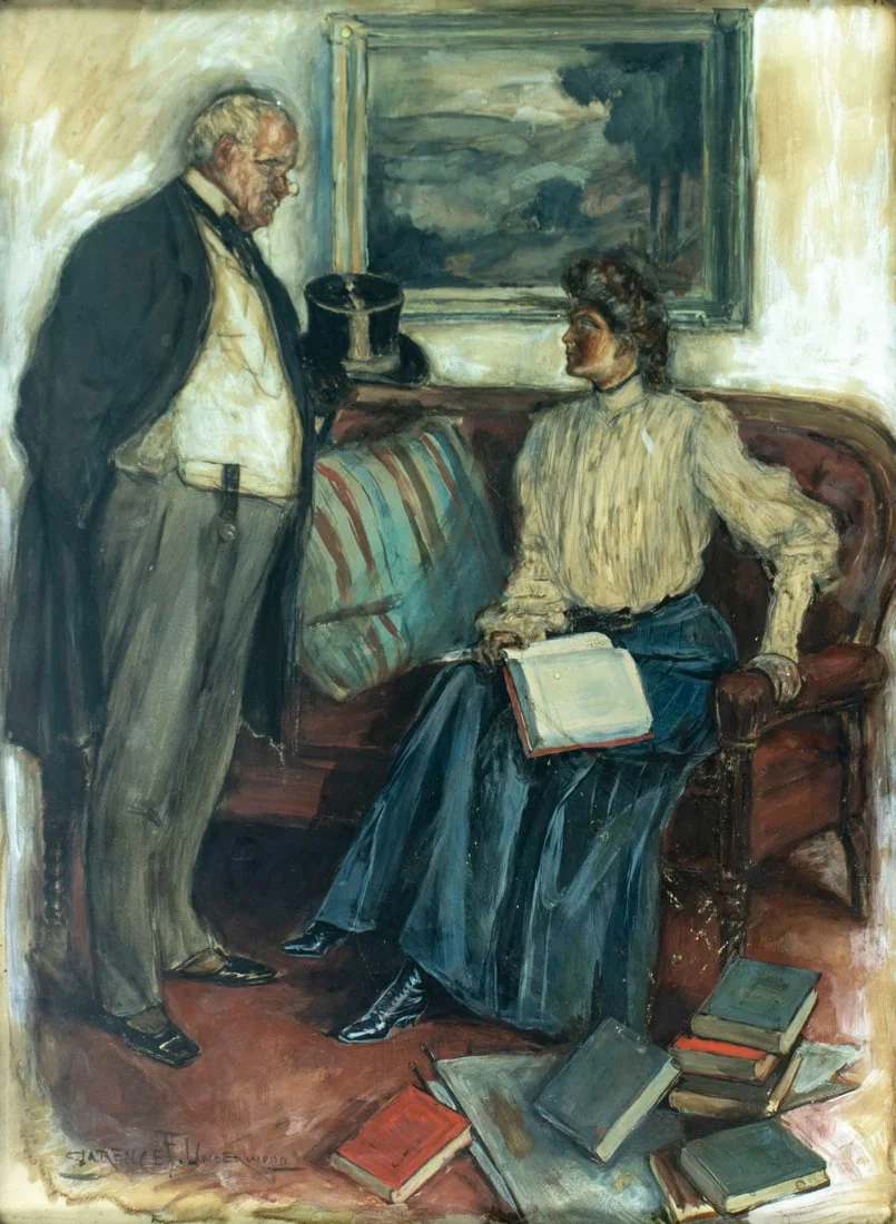 Clarence Underwood (NY,1871-1929) gouache painting antique