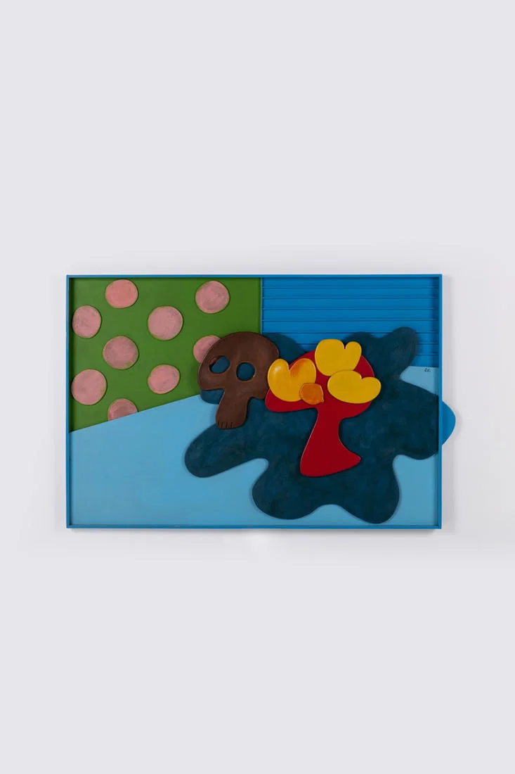 Claude Gilli (1938-2015) Still life with skull, X, 1962 Acrylic and sculpted wood Signed upper right