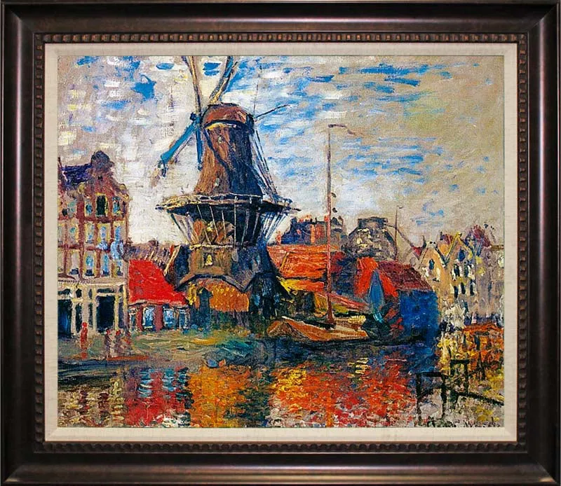Claude Monet The Windmill Hand Embellished Painting on canvas after Monet landscape