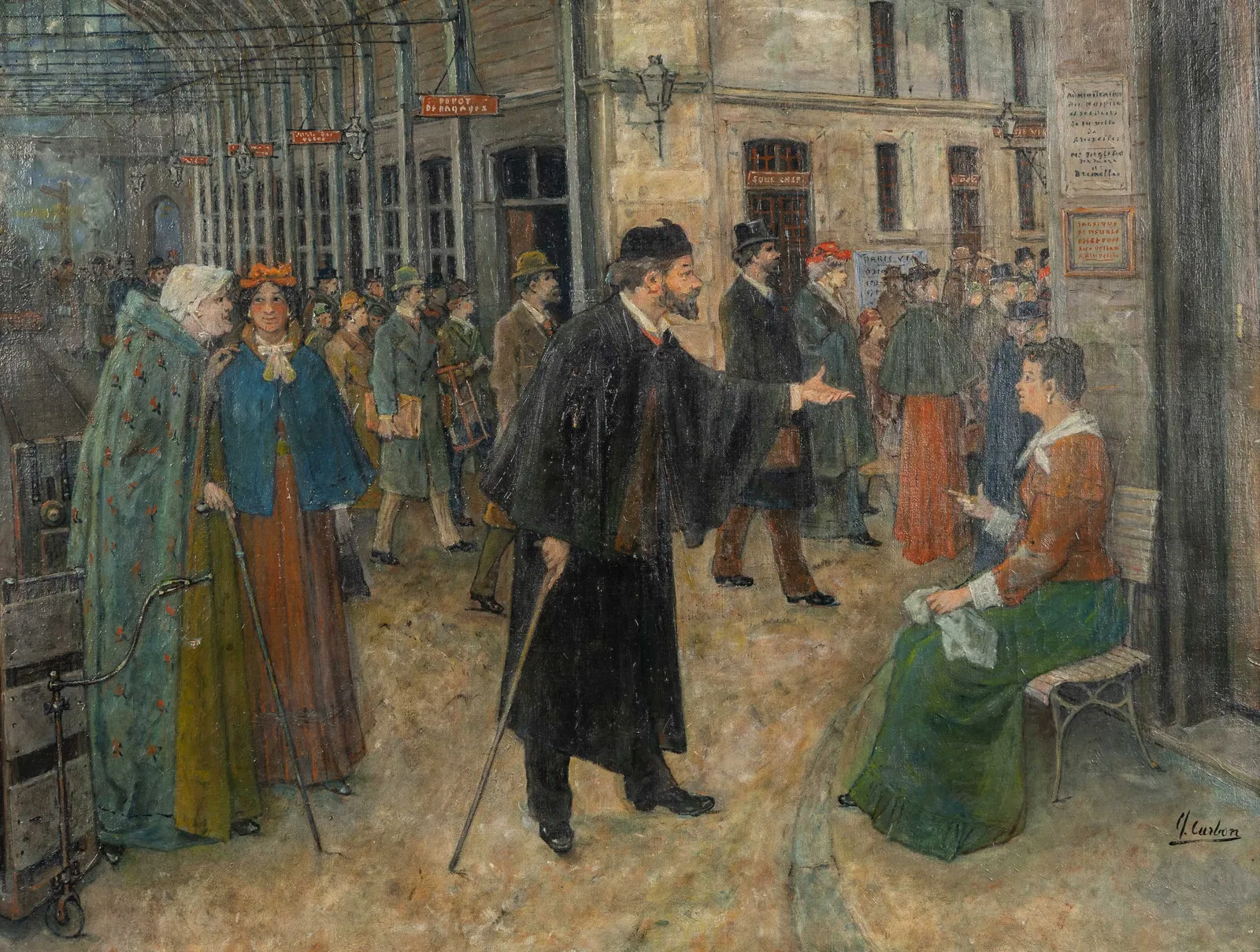 Clement Carbon (1835-1907) 'Sortie de la Gare', oil on canvas.