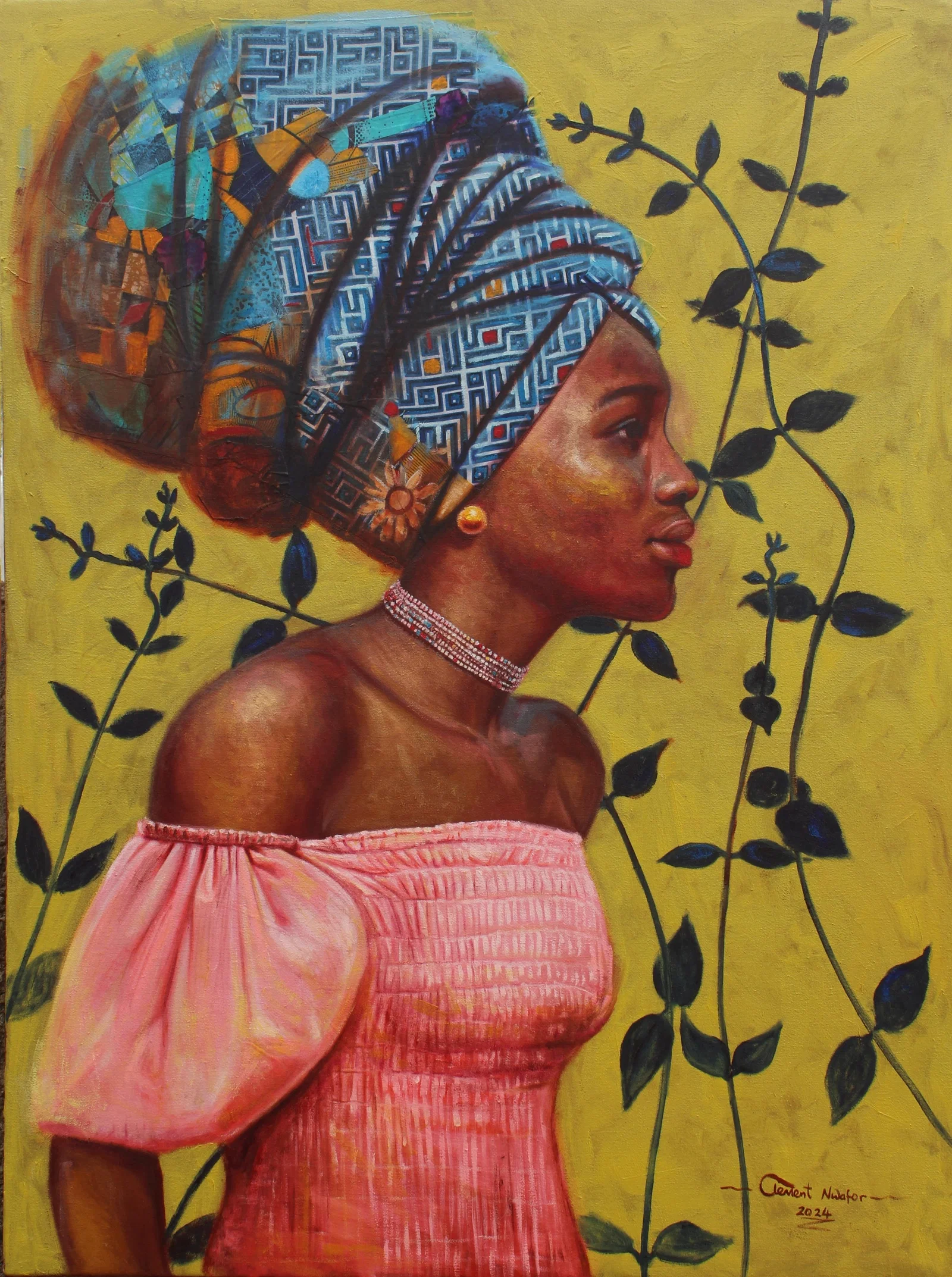 Clement Mmaduako Nwafor, Halo of Blooms - 21st Century, Contemporary, Figurative, Oil, Women