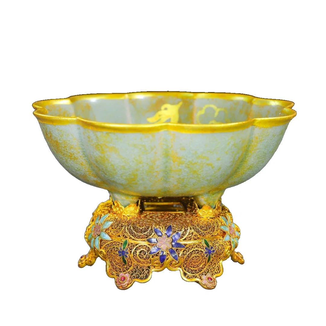 CloisonnE enamel inlaid porcelain with gold-plated offering plate