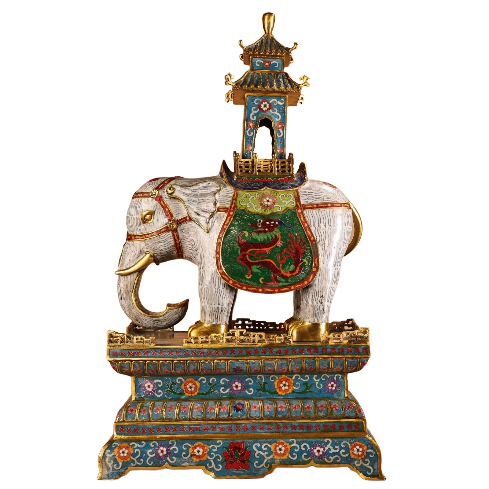 Cloisonne gilt bronze pagoda-shaped incense burner