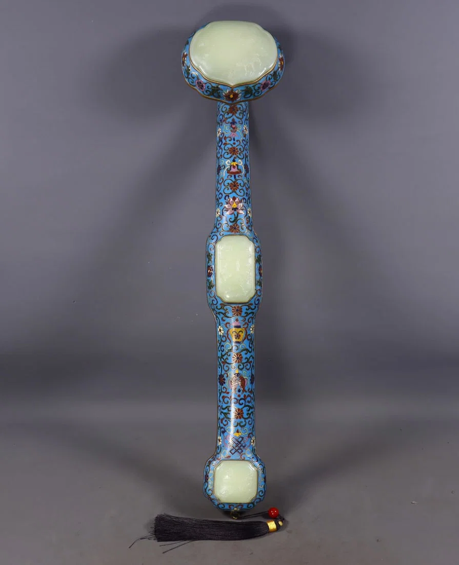 Cloisonné Hetian Jade-Inlaid Ruyi