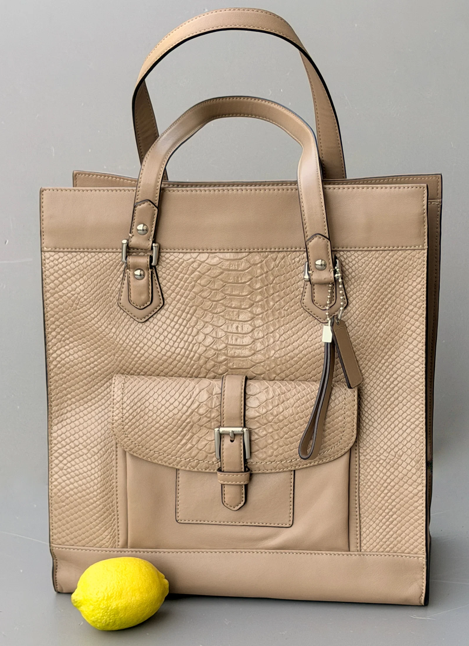 Coach Bag Embossed Python Leather Charlie Tote Purple Lining