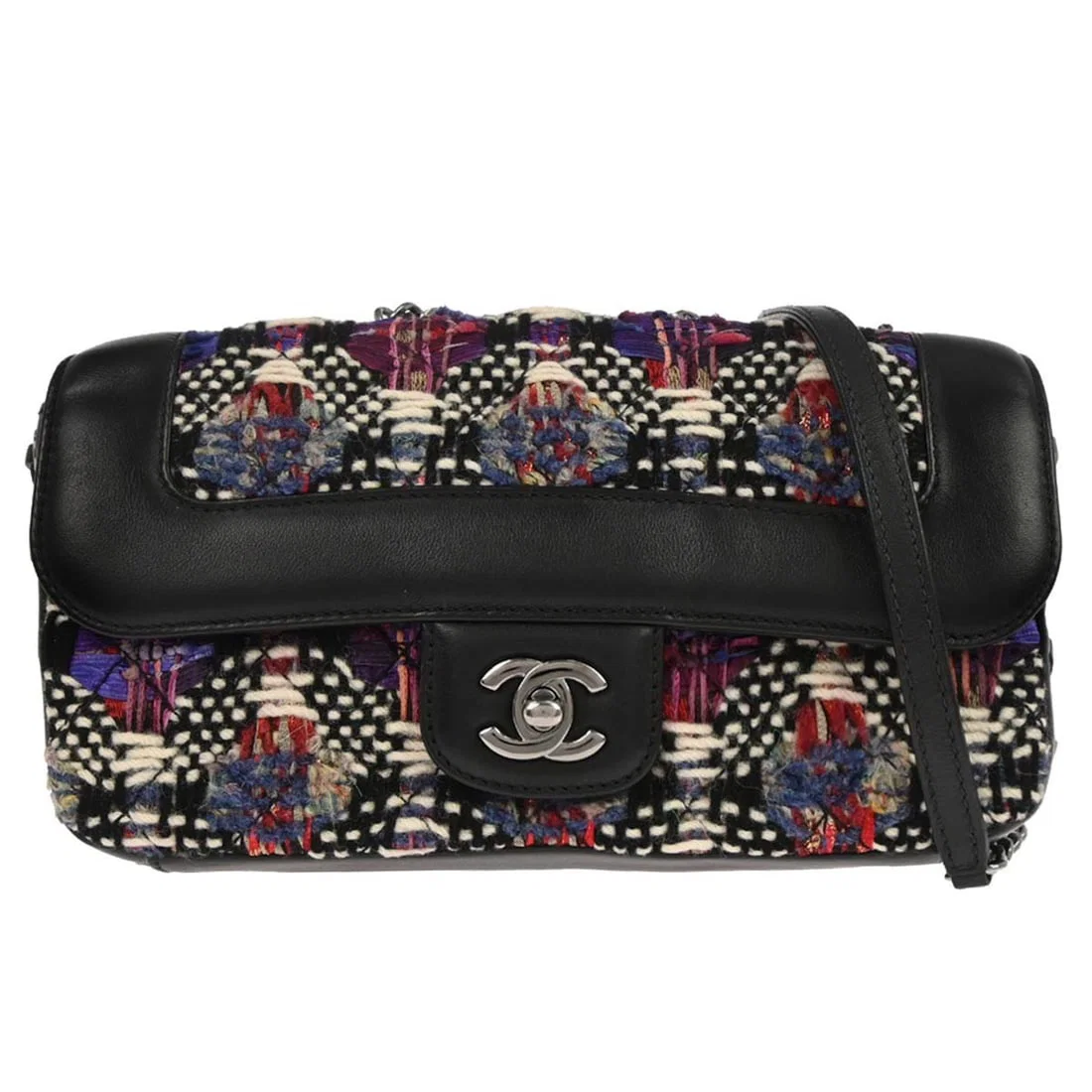 Coco Corset Small Flap Shoulder Bag in Black Tweed and Lambskin Leather