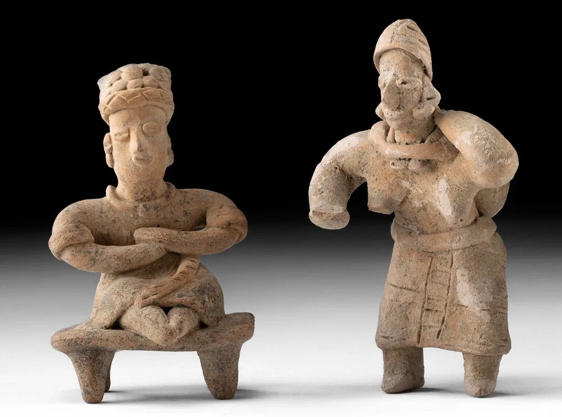 Colima Pottery Figures - Female Porter and Male Captive