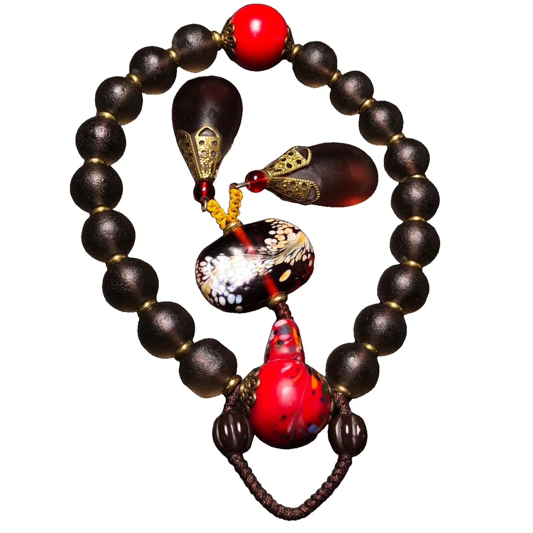 Collection of Old Glass Eighteen Beads Buddhist Bracelet