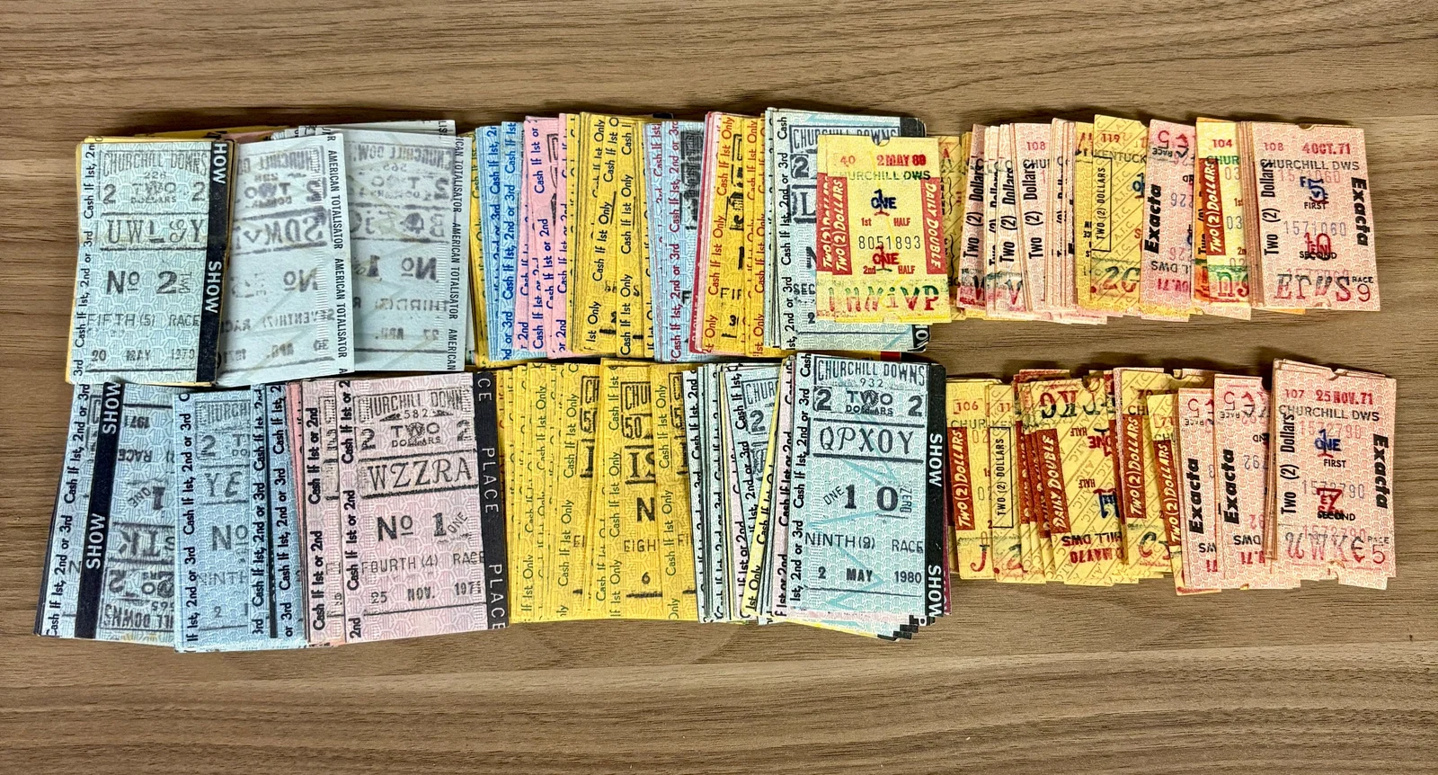 Collection of Vintage Horse Racing Betting Tickets from Churchill Downs, primarily from the late