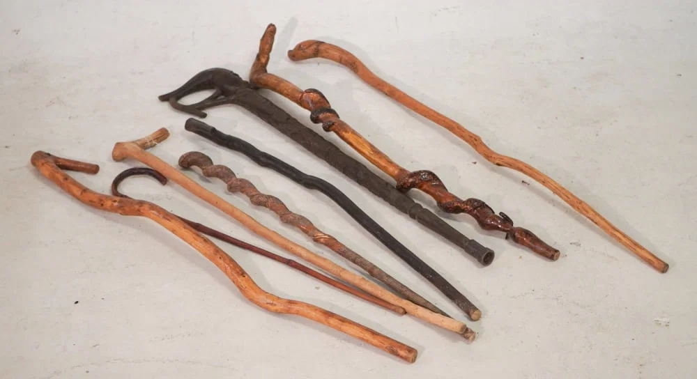 Collection Vintage Folk Art Carved Canes or Walking Sticks