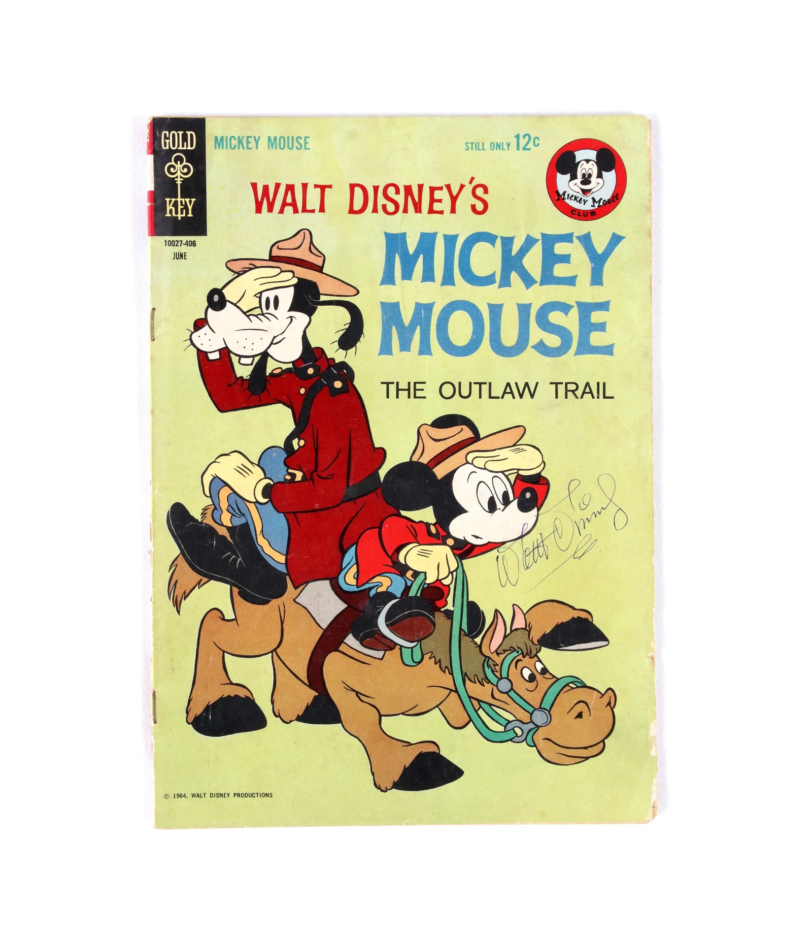 COMIC BOOK "MICKEY MOUSE: THE OUTLAW TRAIL" (1961) BEARING SIGNATURE ATTRIBUTED TO WALT DISNEY