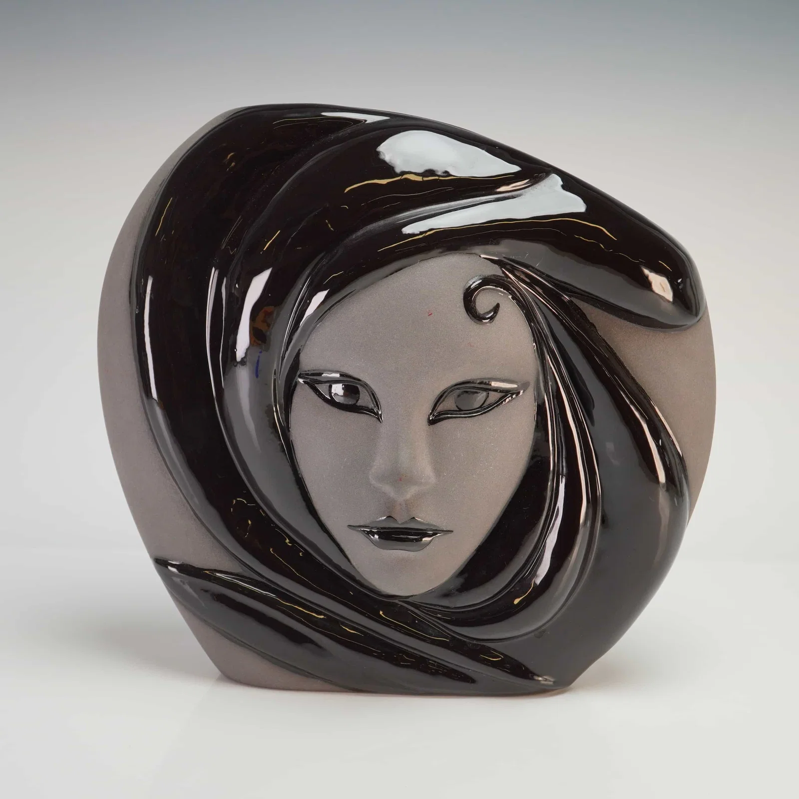 Contemporary Art Deco Style Ceramic Face Sculpture Signed Sheila Florida 1994