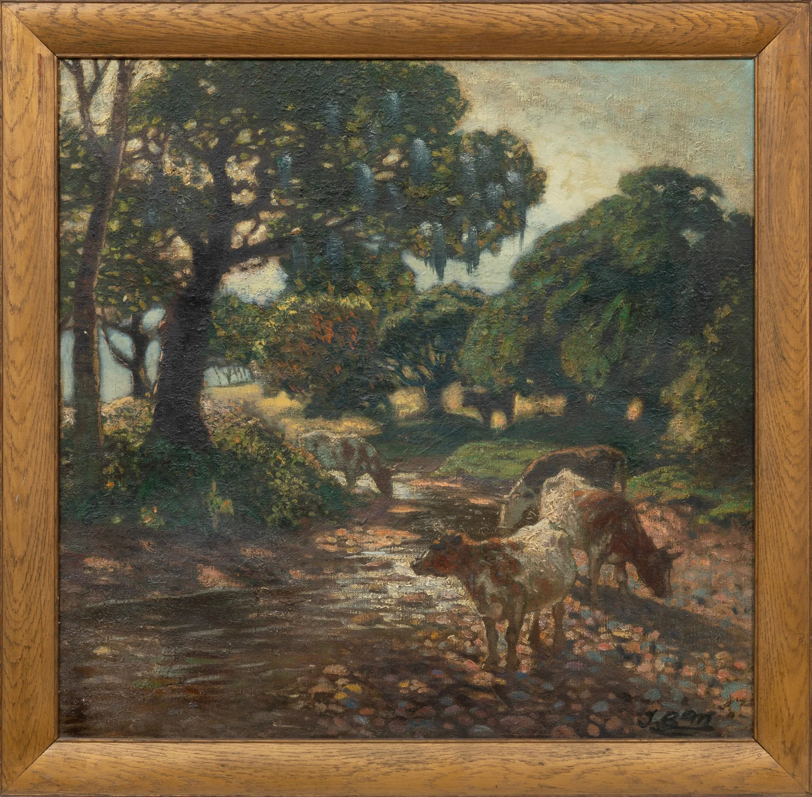Continental School 19th/20th c., "Cattle by a Stream", oil on canvas