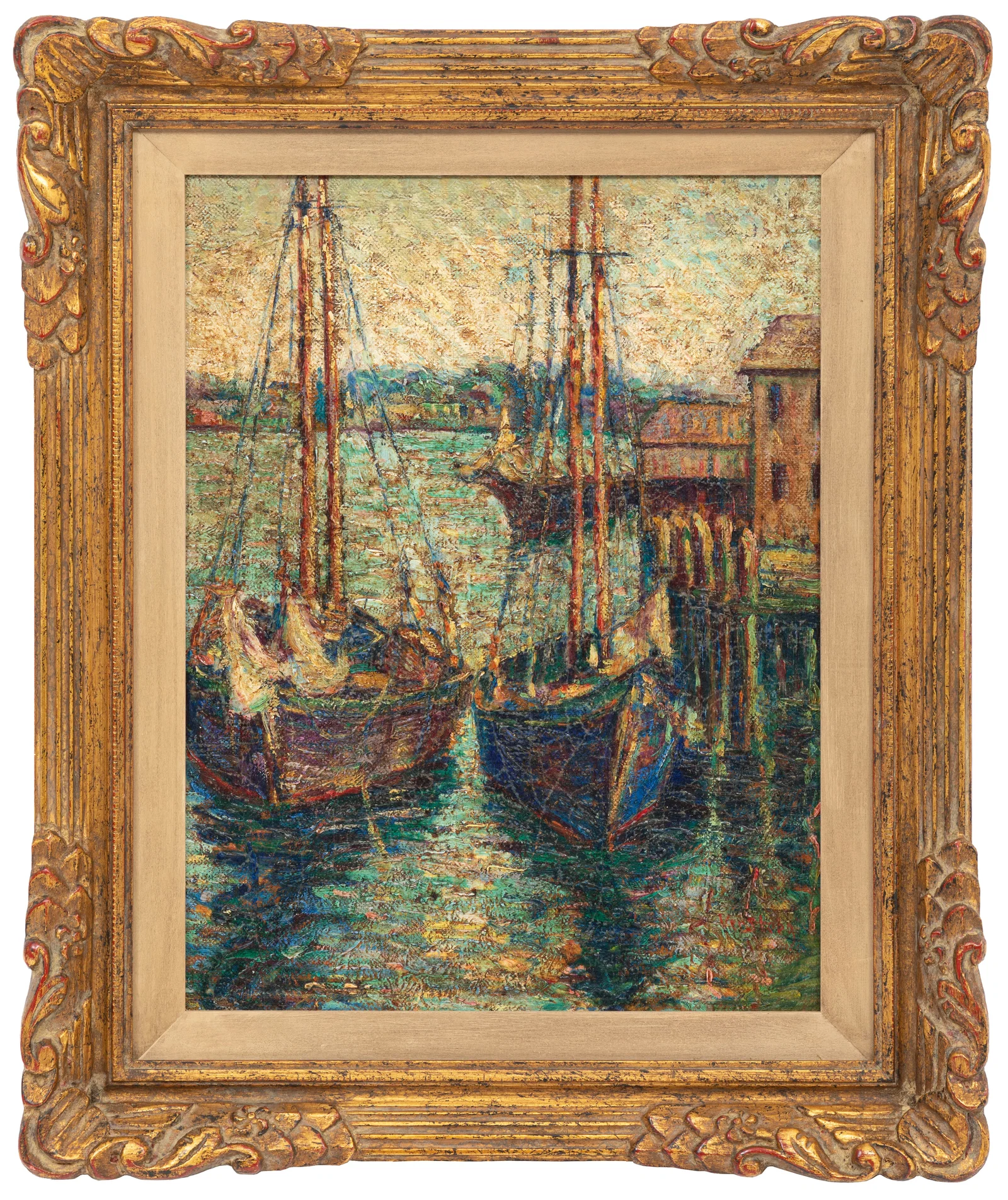 Continental School 19th c., "Harbor Scene", oil on canvas