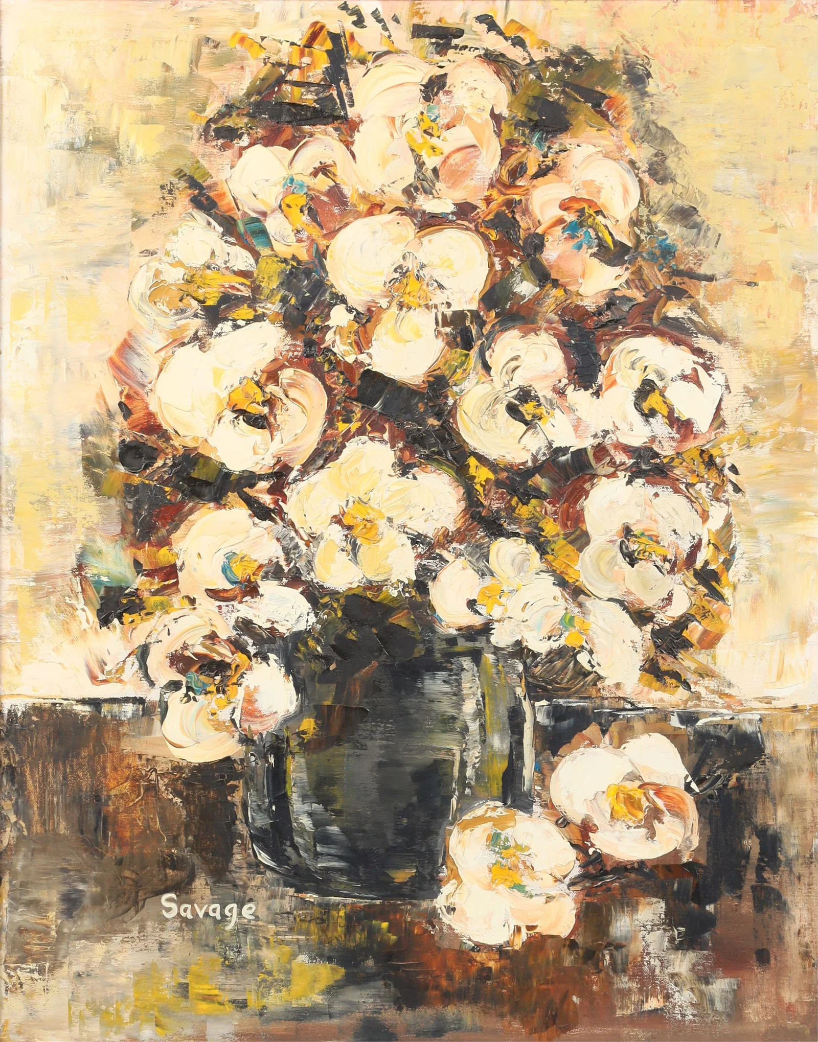Continental School (20th century), Still life of white pansies, oil on canvas, 28 x 22 1/2in (70 x