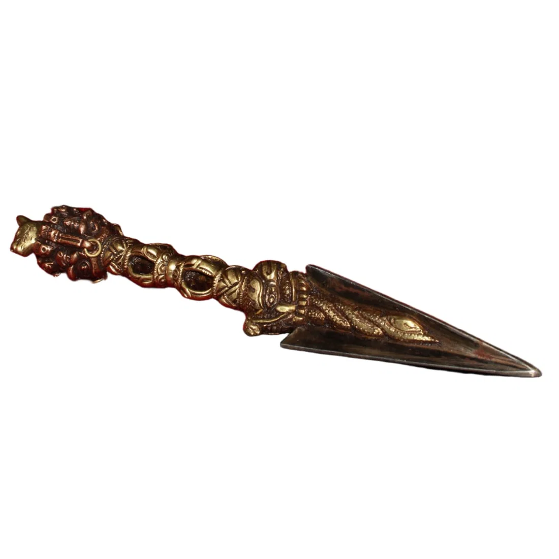 Copper-carved Vajra weapon with hidden Buddha sculpture