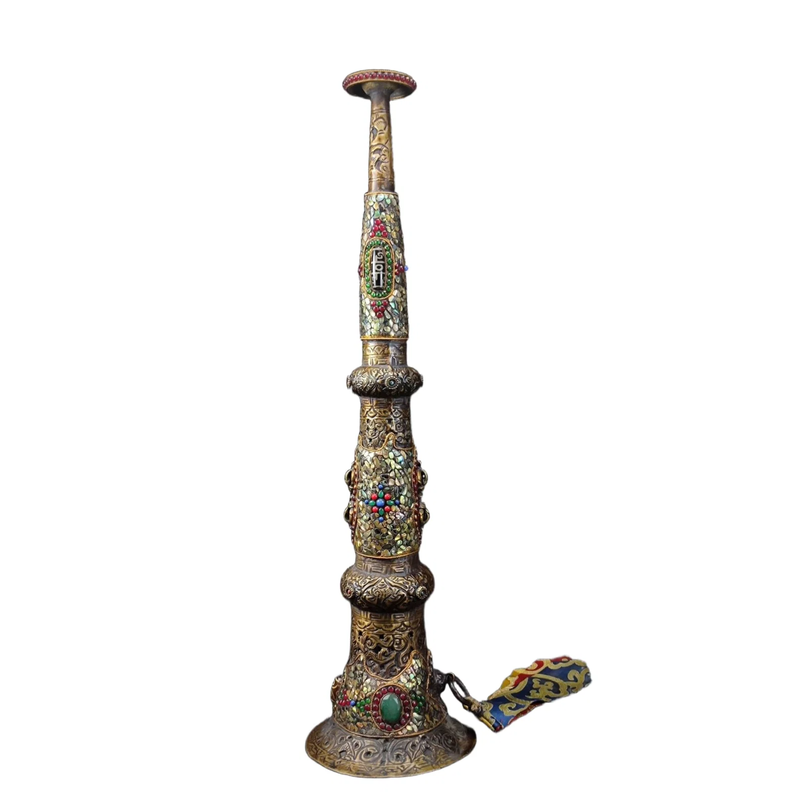 Copper Filigree Inlaid Turquoise Dzi Bead