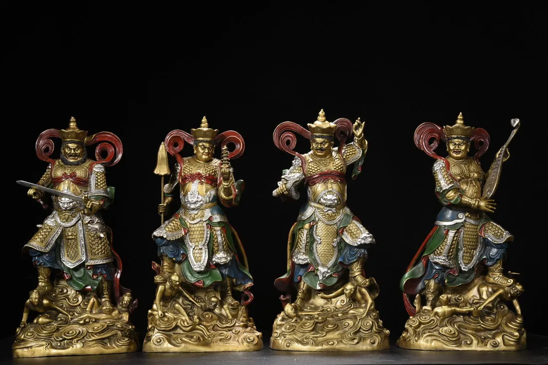 Copper-gilded painted statues of the Four Heavenly Kings