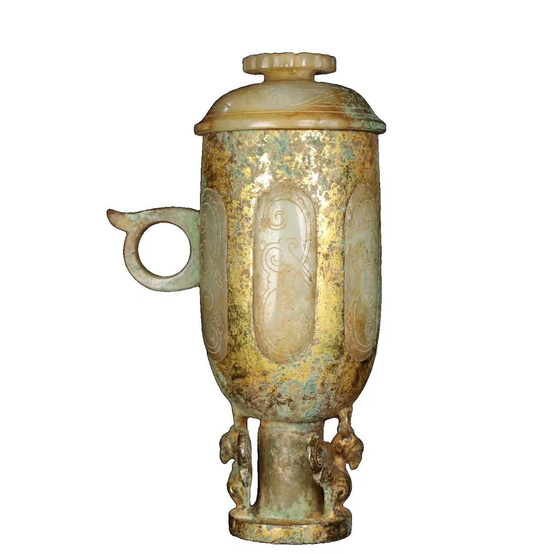 Copper-gilt inlaid Hetian jade cup