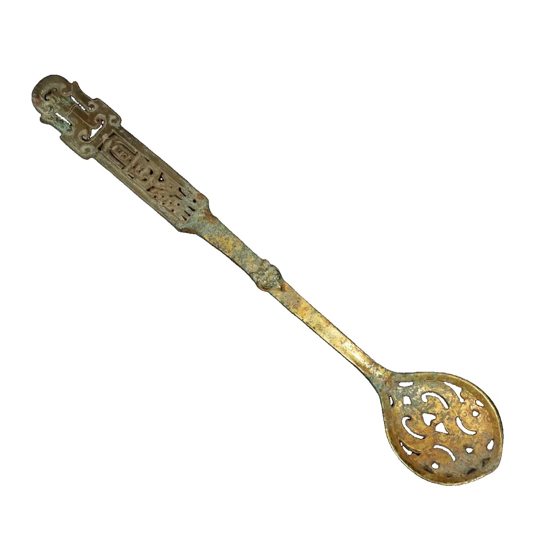 Copper gilt inlaid Hetian jade ladle.