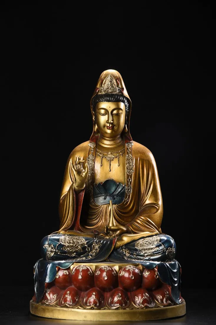 Copper Painted Guanyin Bodhisattva Statue