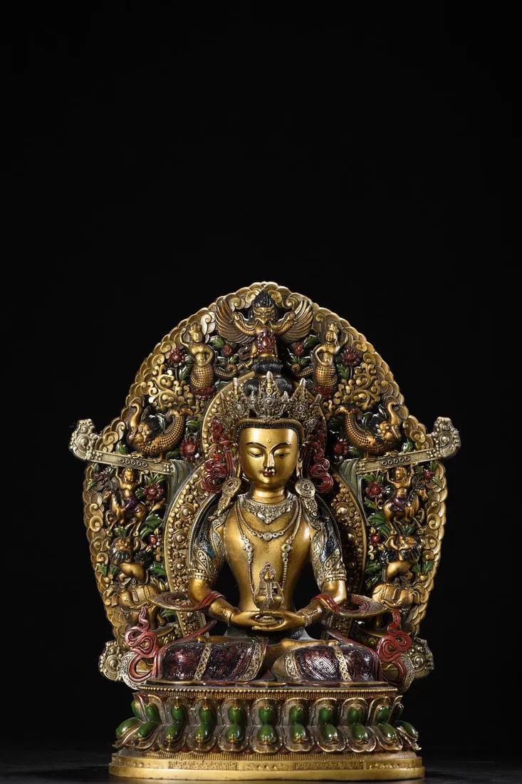 Copper Painted Longevity Buddha Statue