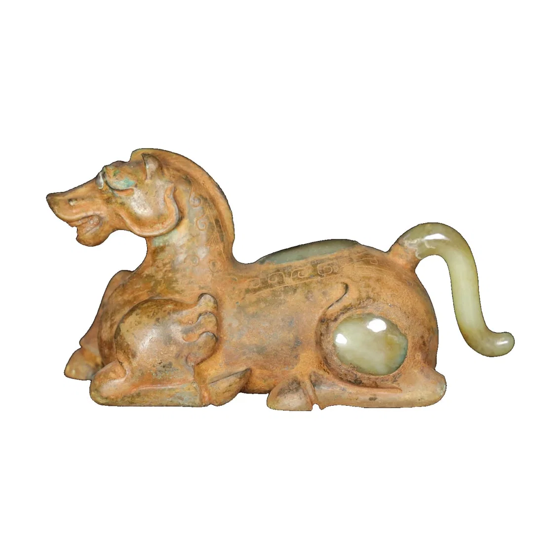 Copper-wrapped and Hetian jade horse figurine