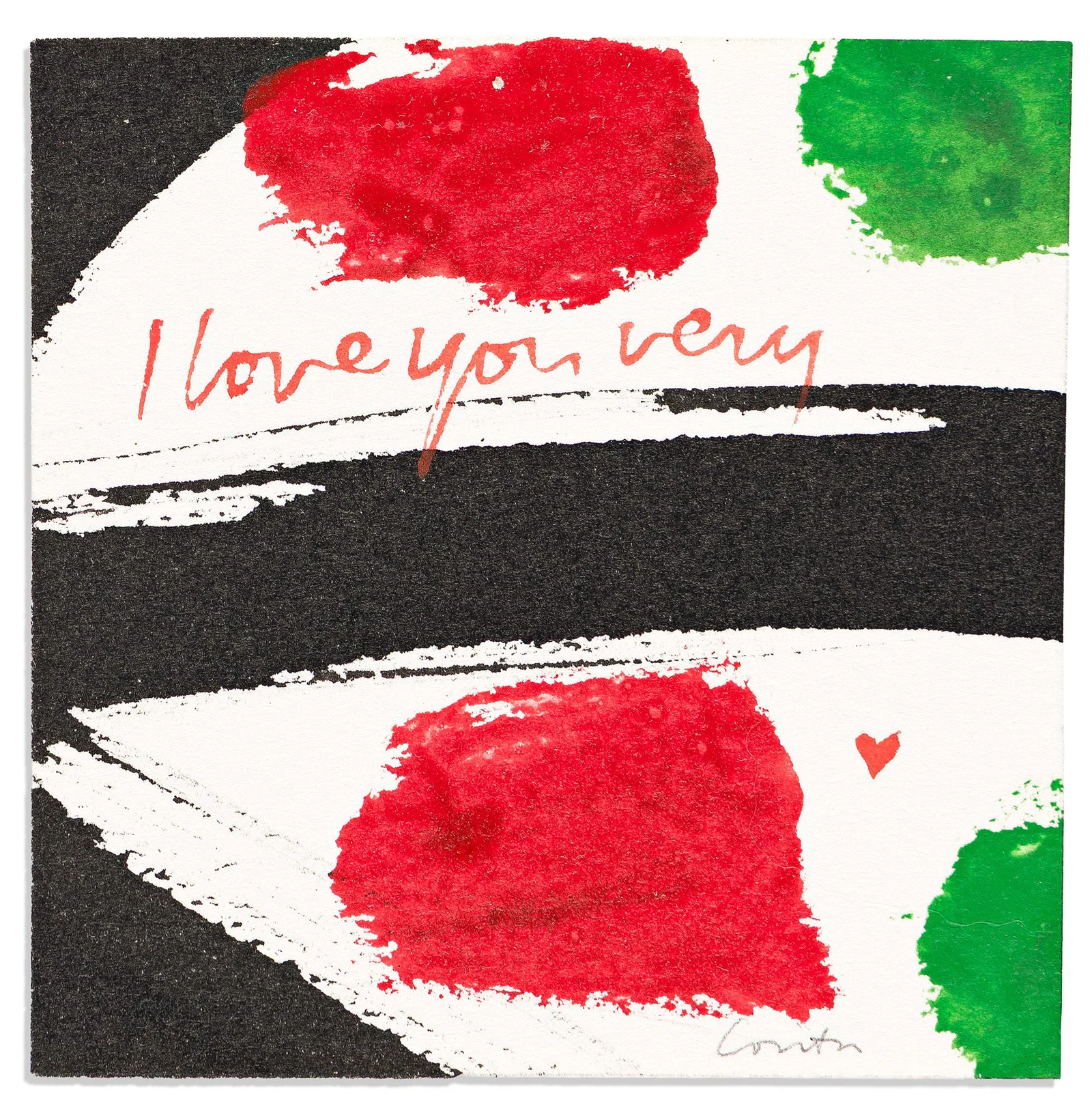 Corita Kent (1918-1986) I love you very. Watercolor on Paper. circa 1970-1983.