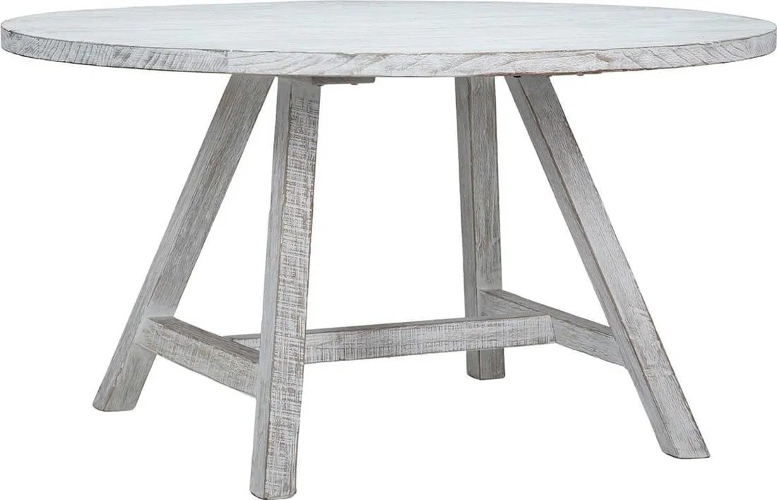 Country Farmhouse Round Whitewash Dining Table Reclaimed Pine 56in