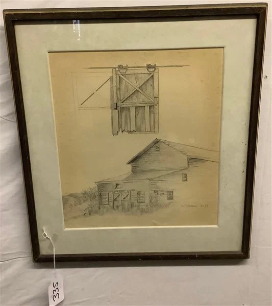 Country Pencil Drawing B.J. Batauer 19 x 21