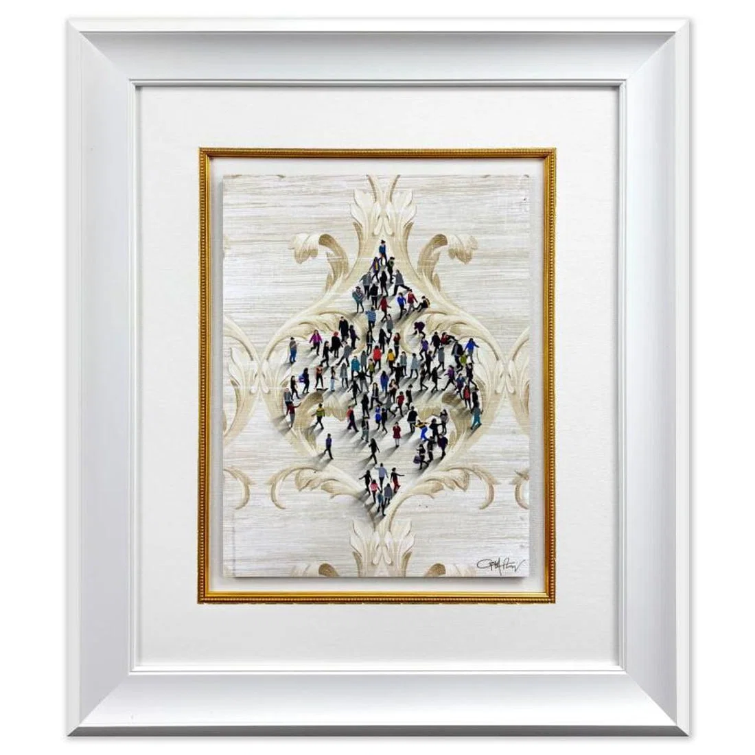 Craig Alan, "Fragments (Populous)" Framed Original Mixed Media on Vintage Wallpaper, Hand Signed