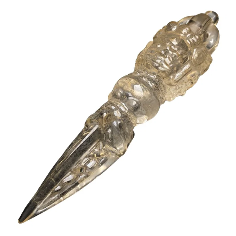 Crystal Tibetan Vajrayana Ritual Implement: Three-faced Mahakala Vajra Pendant