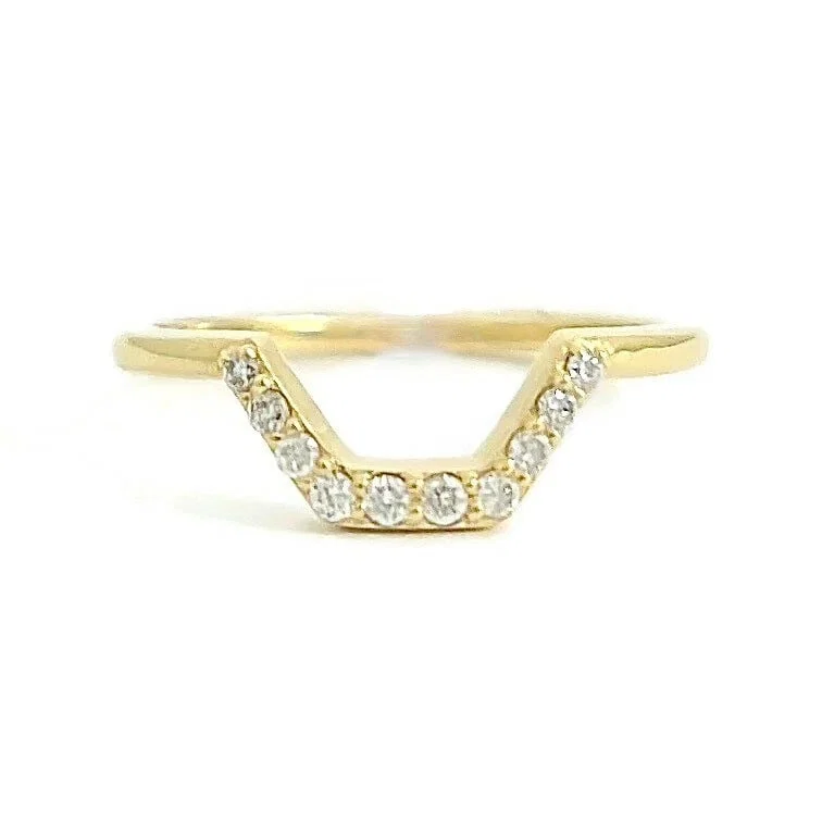 Curved Diamond Linear Nesting Wedding Band Ring 14K Yellow Gold, .10 CTW