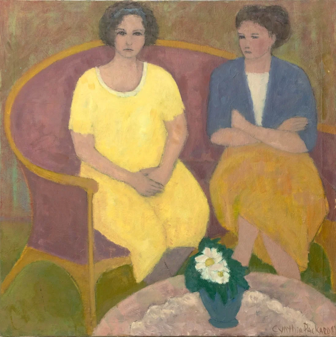 Cynthia Packard Two Seated Women Oil, 1987